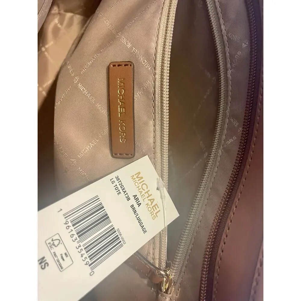 NEW MICHAEL KORS ARIA LARGE TOTE BAG BROWN/ACORN GOLD ACCENTS CARRYALL VERSATILE - Picture 7 of 16